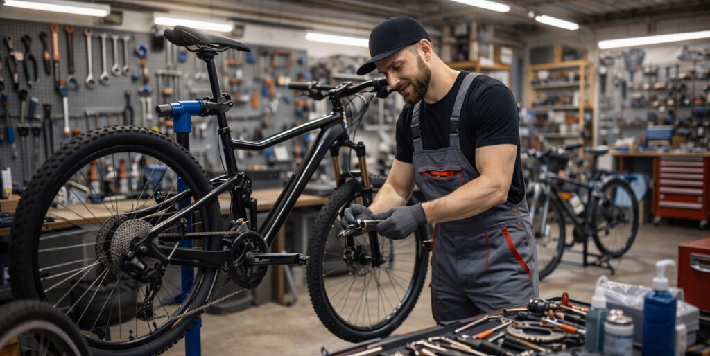 Zweiradmechatroniker Fahrradtechnik in der Werkstatt